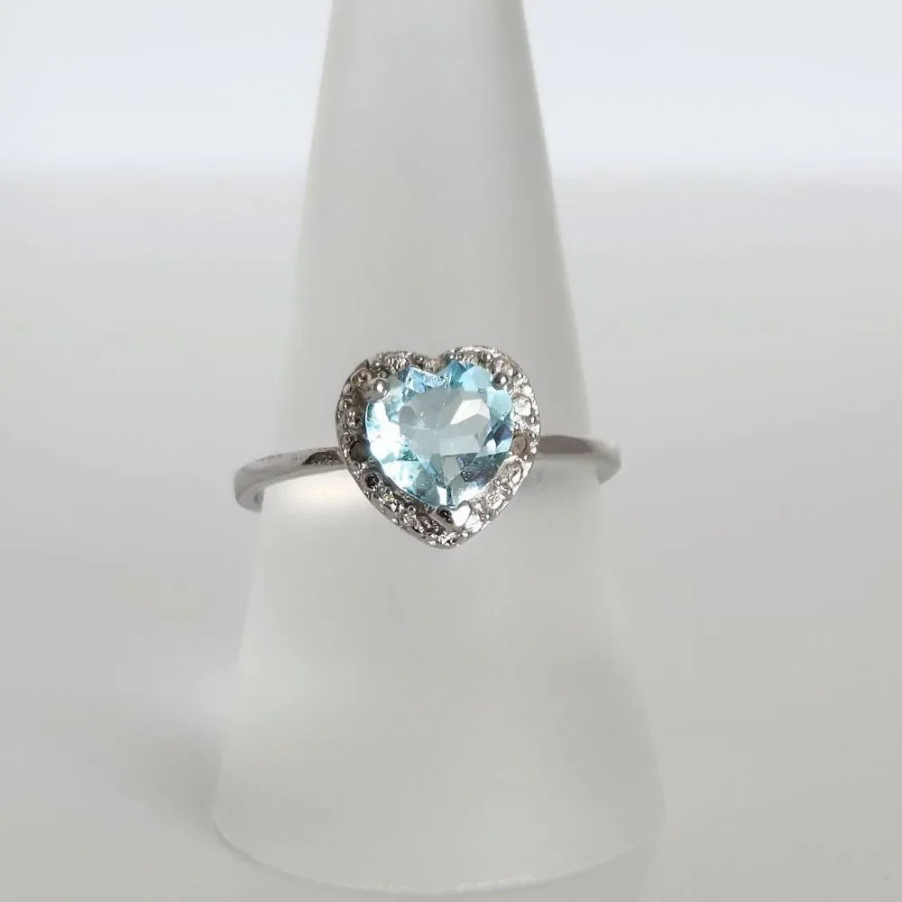 Blue Topaz Heart Ring 1 Carat Size 6.75